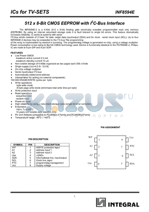 INF8594E datasheet - 512 x 8-Bit CMOS EEPROM with I2C-Bus Interface