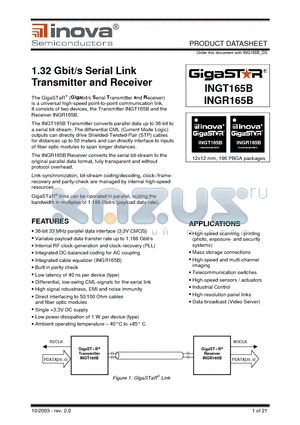 INGT165B datasheet - 1.32 Gbit/s Serial Link Transmitter and Receiver
