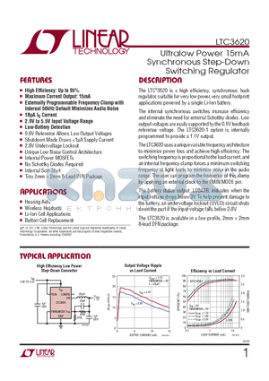 LTC3620EDCTRPBF datasheet - Ultralow Power 15mA Synchronous Step-Down Switching Regulator