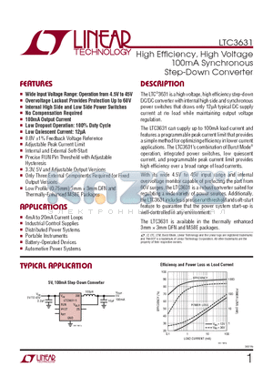 LTC3631EDD-PBF datasheet - High Effi ciency, High Voltage 100mA Synchronous Step-Down Converter