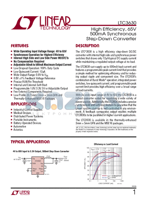 LTC3632 datasheet - High Efficiency, 65V 500mA Synchronous