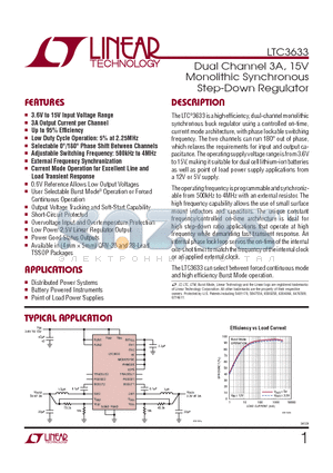 LTC3633EFE datasheet - Dual Channel 3A, 15V Monolithic Synchronous Step-Down Regulator