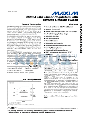 MAX4834ETT30C-T datasheet - 250mA LDO Linear Regulators with Current-Limiting Switch