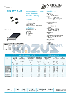 JV0805ML050A datasheet - VARISTORS (Multilayer Ceramic Transient Voltage Suppressor Standard Capacity)