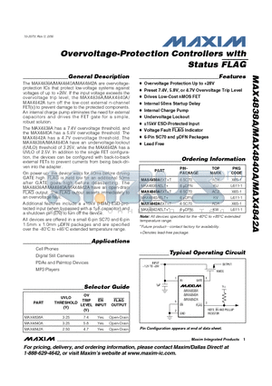 MAX4838AEXT datasheet - Overvoltage-Protection Controllers with Status FLAG