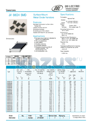 JV08CH220 datasheet - Surface Mount Metal Oxide Varistors