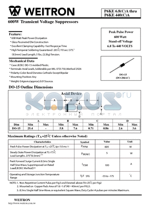 P6KE11A datasheet - 600W Transient Voltage Suppressors