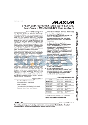 MAX483ECSA datasheet - a15kV ESD-Protected, Slew-Rate-Limited, Low-Power, RS-485/RS-422 Transceivers