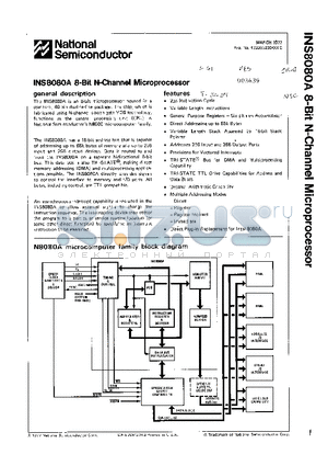 INS8080A datasheet - 8-Bit N-CHANNEL MICROPROCESSOR