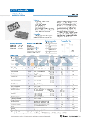 PT4212A datasheet - 5-7 Watt Low-Profile Isolated DC-DC Converter