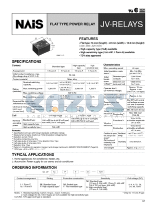 JV1-100V datasheet - FLAT TYPE POWER RELAY