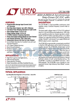 LTC3619BEDD-PBF datasheet - 400mA/800mA Synchronous Step-Down DC/DC with Average Input Current Limit