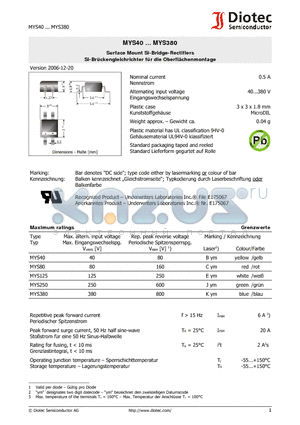 MYS125 datasheet - Surface Mount Si-Bridge-Rectifiers