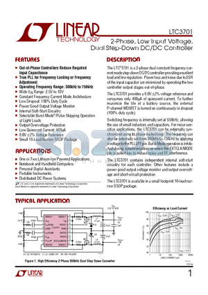 LTC3701EGN datasheet - 2-Phase, Low Input Voltage, Dual Step-Down DC/DC Controller