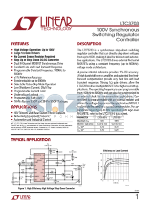 LTC3703 datasheet - 100V Synchronous Switching Regulator Controller