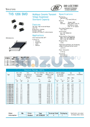 JV1206ML050L datasheet - VARISTORS (Multilayer Ceramic Transient Voltage Suppressor Standard Capacity)