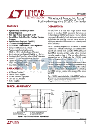 LTC3704EMS datasheet - Wide Input Range, No RSENSE Positive-to-Negative DC/DC Controller