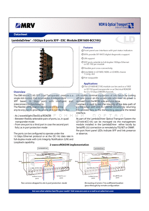 EM1600-8CC10G datasheet - LambdaDriver 10Gbps 8 ports XFP - EXC Module (EM1600-8CC10G)