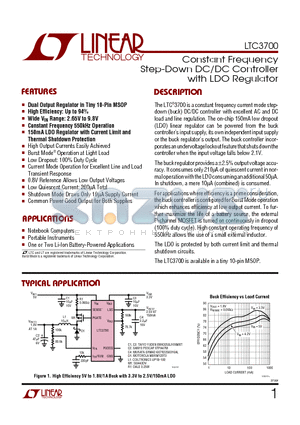 LTC3700 datasheet - Constant Frequency Step-Down DC/DC Controller with LDO Regulator