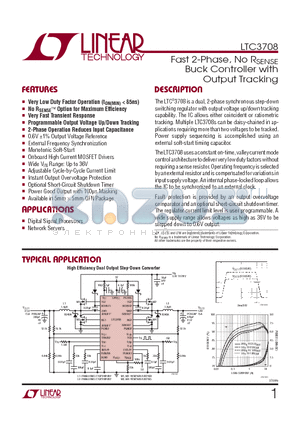 LTC3708EUH-PBF datasheet - Fast 2-Phase, No RSENSE Buck Controller with Output Tracking