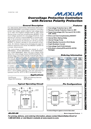 MAX4864LELT datasheet - Overvoltage Protection Controllers with Reverse Polarity Protection