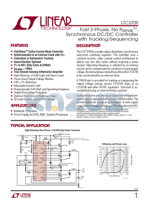 LTC3709 datasheet - Fast 2-Phase, No RSENSE Synchronous DC/DC Controller with Tracking/Sequencing