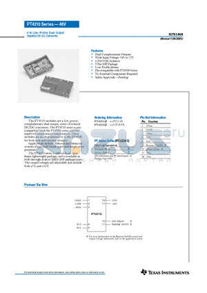 PT4310 datasheet - 6-W Low-Profile Dual-Output Isolated DC-DC Converter