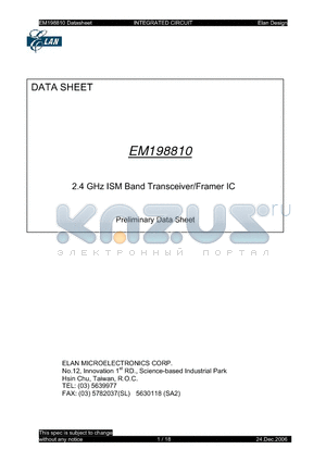 EM198810W datasheet - 2.4 GHz ISM Band Transceiver/Framer IC