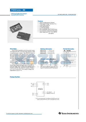 PT4313A datasheet - 6-W Low-Profile Dual-Output Isolated DC/DC Converter
