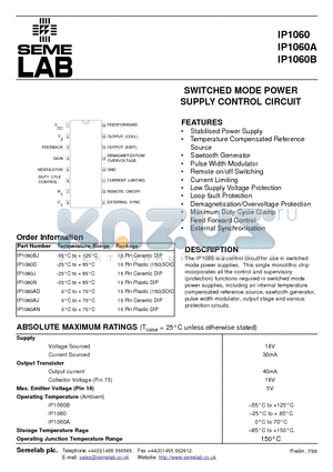 IP1060 datasheet - SWITCHED MODE POWER SUPPLY CONTROL CIRCUIT
