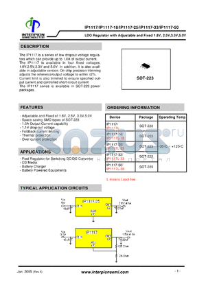 IP1117L-18 datasheet - LDO Regulator with Adjustable and Fixed 1.8V, 2.5V,3.3V,5.0V