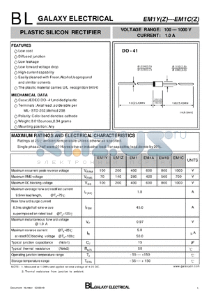 EM1Y datasheet - PLASTIC SILICON RECTIFIER