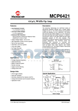 MCP6421 datasheet - 4.4 lA, 90 kHz Op Amp