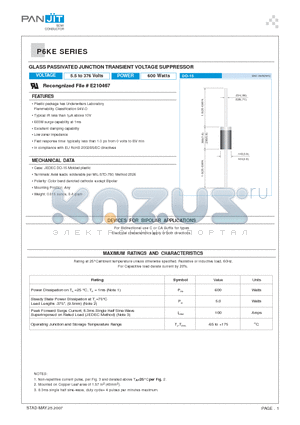 P6KE12 datasheet - GLASS PASSIVATED JUNCTION TRANSIENT VOLTAGE SUPPRESSOR