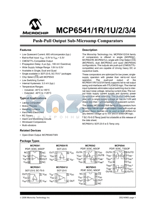 MCP6541-I/OT datasheet - Push-Pull Output Sub-Microamp Comparators