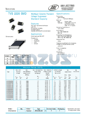 JV2220ML050A datasheet - Multilayer Ceramic Transient Voltage Suppressor Standard Capacity