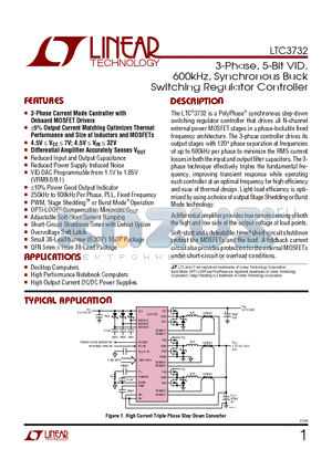 LTC3732 datasheet - 3-Phase, 5-Bit VID, 600kHz, Synchronous Buck Switching Regulator Controller
