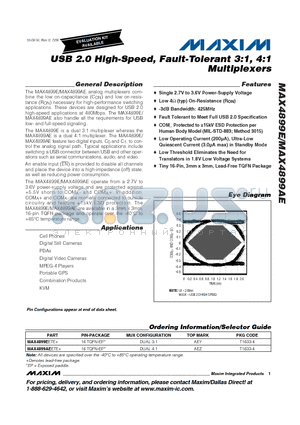 MAX4899E datasheet - USB 2.0 High-Speed, Fault-Tolerant 3:1, 4:1 Multiplexers