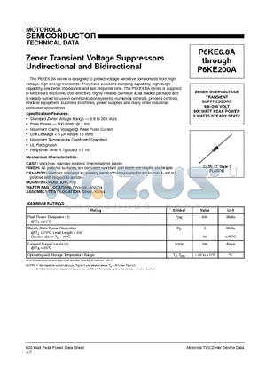 P6KE120A datasheet - ZENER OVERVOLTAGE TRANSIENTSUPPRESSORS
