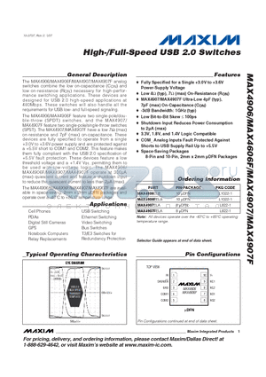 MAX4907FELA datasheet - High-/Full-Speed USB 2.0 Switches