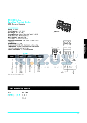 EM312303 datasheet - Euro-Mag Terminal Blocks 3.50 Centers Modular