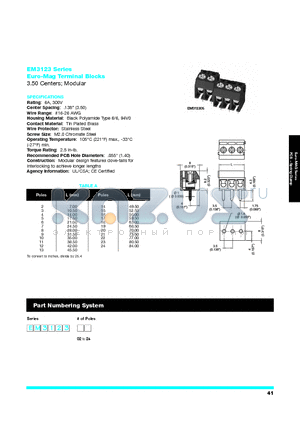 EM312311 datasheet - Euro-Mag Terminal Blocks 3.50 Centers Modular