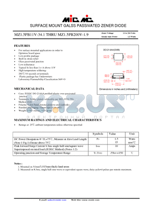 MZ1.0PB11V-34.1 datasheet - SURFACE MOUNT GALSS PASSIVATED ZENER DIODE