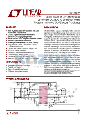 LTC3802 datasheet - Dual 550kHz Synchronous 2-Phase DC/DC Controller with Programmable Up/Down Tracking