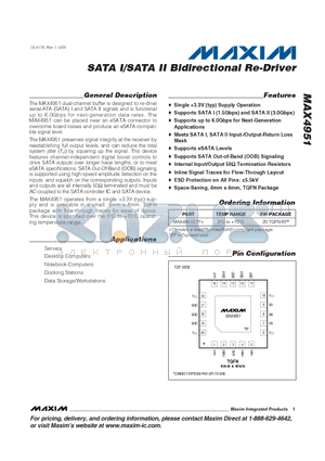 MAX4951 datasheet - SATA I/SATA II Bidirectional Re-Driver