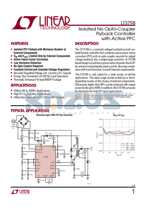 LTC3803 datasheet - Isolated No Opto-Coupler Flyback Controller