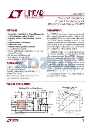 LTC3803ES6-5 datasheet - Constant Frequency Current Mode Flyback DC/DC Controller in ThinSOT