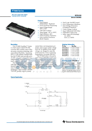 PT4666 datasheet - 20-A 24-V Input Dual Output Isolated DC/DC Converter
