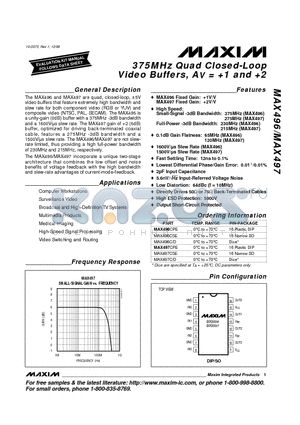 MAX497C/D datasheet - 375MHz Quad Closed-Loop Video Buffers, AV = 1 and 2