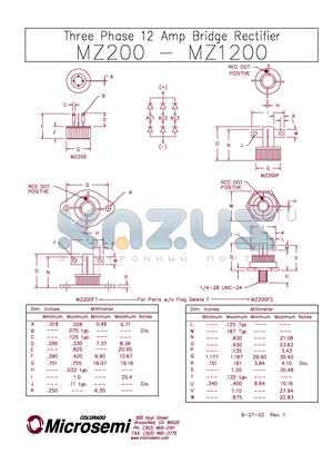 MZ1200 datasheet - THREE PHASE 12 AMP BRIDGE RECTIFIER